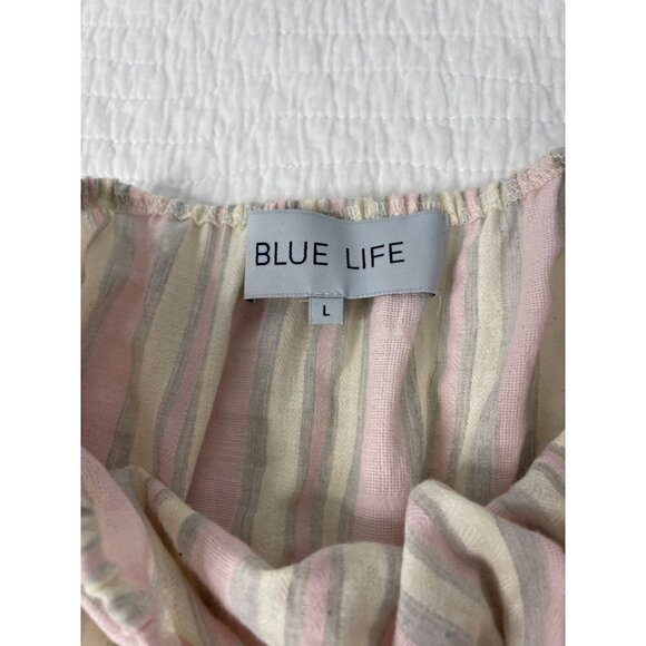 Blue Life SZ M-L Cotton Striped Sleeveless Jumpsuit Romper Cover-Up USA - Picture 7 of 11